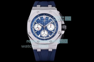 Copy Audemars Piguet Royal Oak Offshore watch Blue Dial Grey Ceramic Bezel Blue rubber Strap 44mm